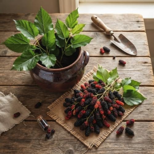 Illinois Everbearing Mulberry Live Plant, 4-8 Inches | Cold Hardy Self-Fertile Fruit Tree, USDA Zones 4 to 9, Full Sun, No Pot