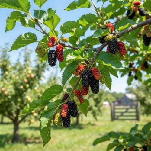 Red Mulberry Tree Live Plant, 4-8 Inches | Native North American Fruit & Shade Tree, USDA Zones 4 to 9, Full Sun to Part Shade, No Pot