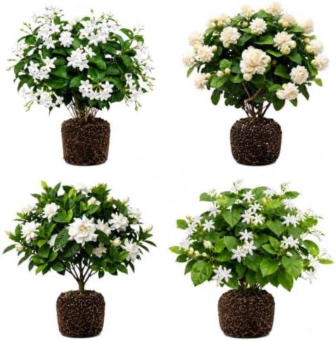 Set of 2 Maid of Orleans Arabian Jasmine Live Starter Plants, 4-8 Inches | Fragrant Double White Star-Shaped Blooms, USDA Zones 8 to 11, Full Sun, No Pot