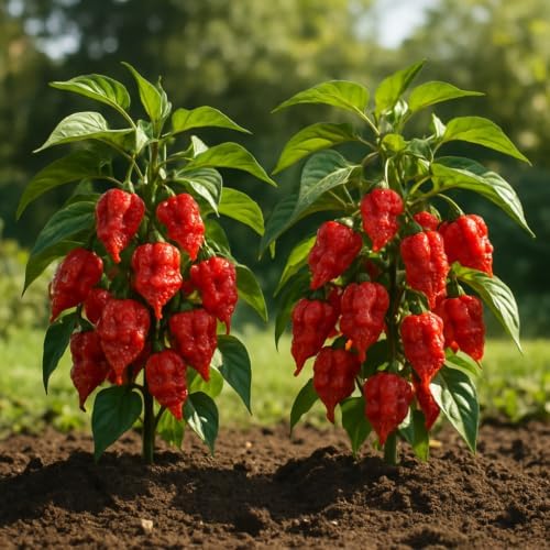 Set of 6 Carolina Reaper Pepper Live Plants, One of the Worlds Hottest Peppers, Edible, USDA Zones 9 to 11, Full Sun | One of the Worlds Hottest Peppers, Edible, USDA Zones 9 to 11, Full Sun