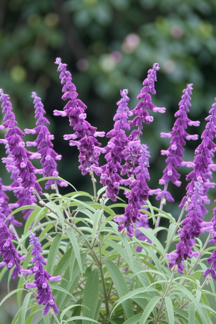 Set of 3 Mexican Sage Salvia Live Plants, 4-8 in, No Pot | Velvety Purple & White Flower Spikes, Full Sun, USDA Zones 8 to 10, No Pot